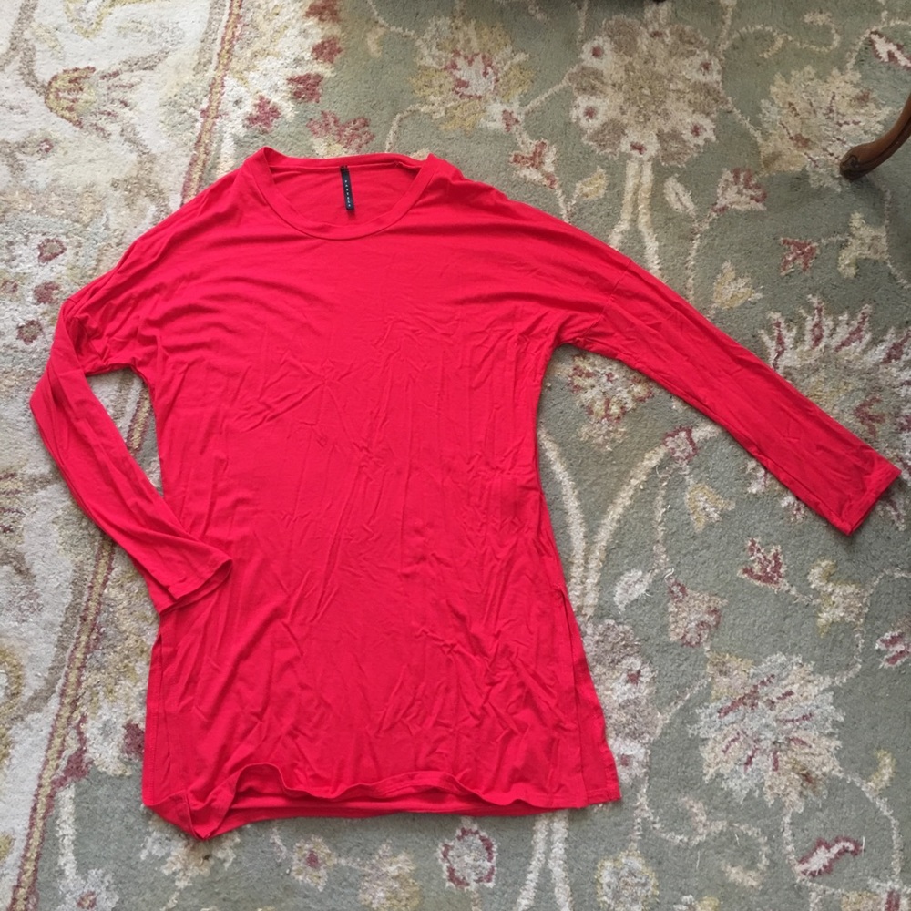 Red tunic super soft tee shirt with split hems